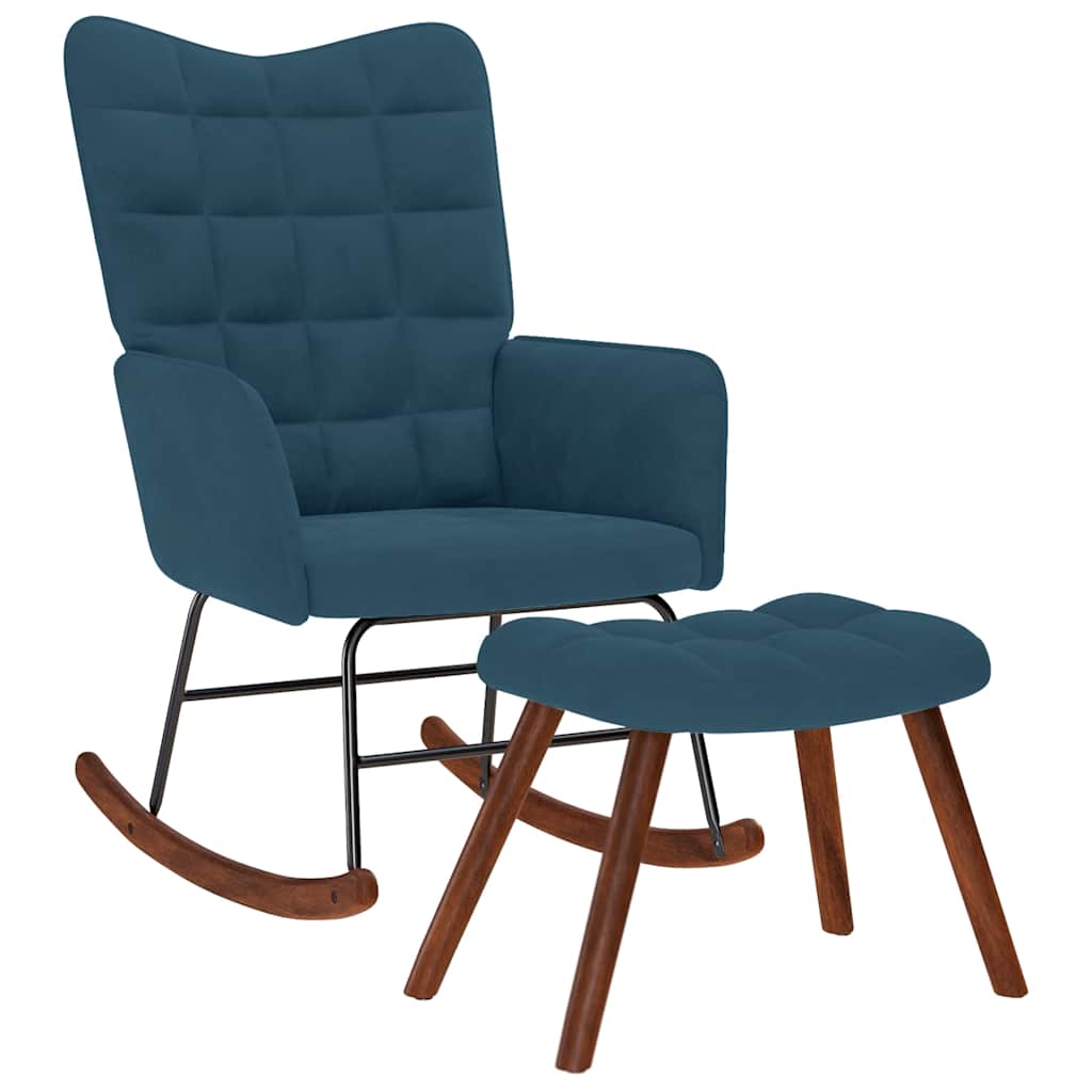 vidaXL Schaukelstuhl mit Hocker Blauer Samt