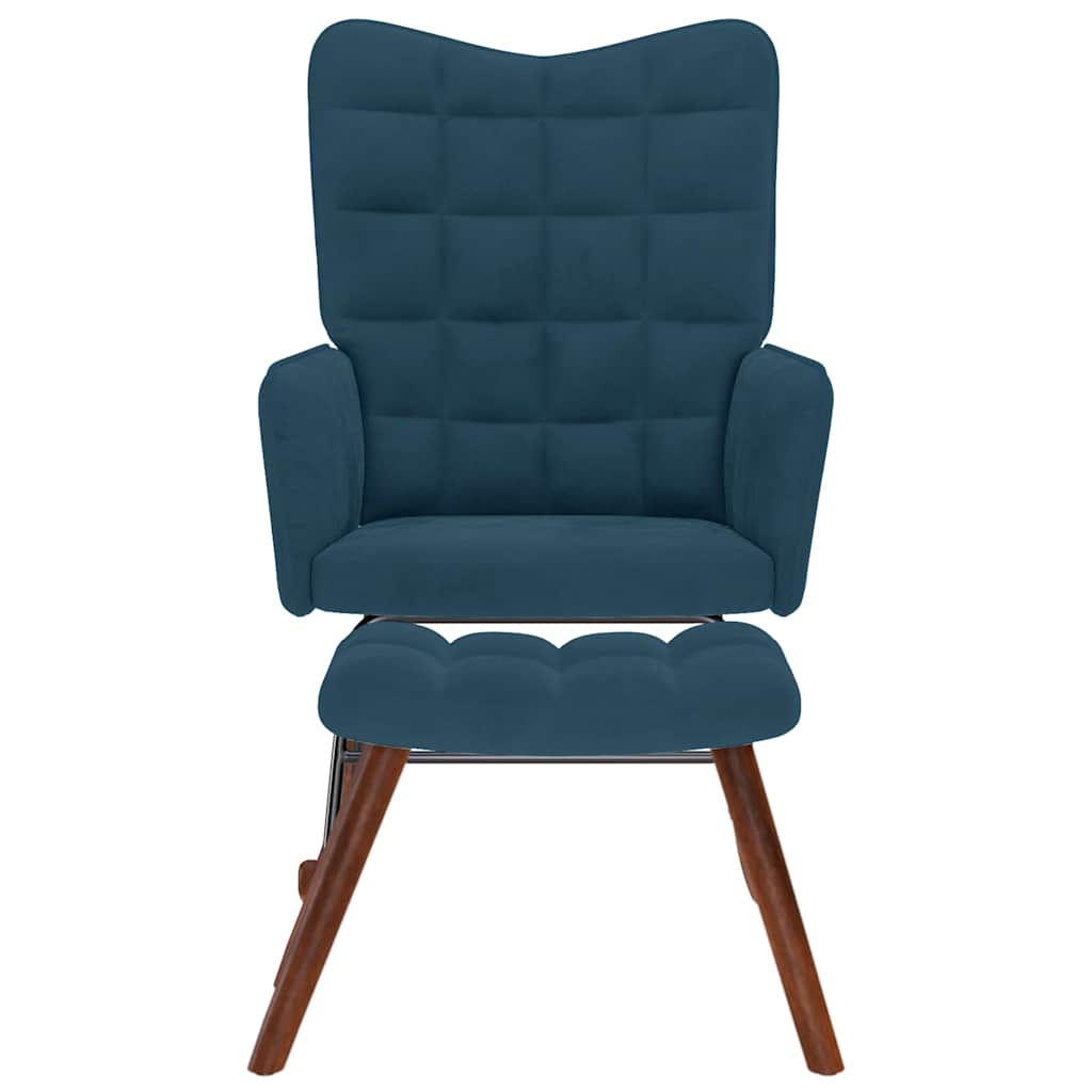 vidaXL Schaukelstuhl mit Hocker Blauer Samt