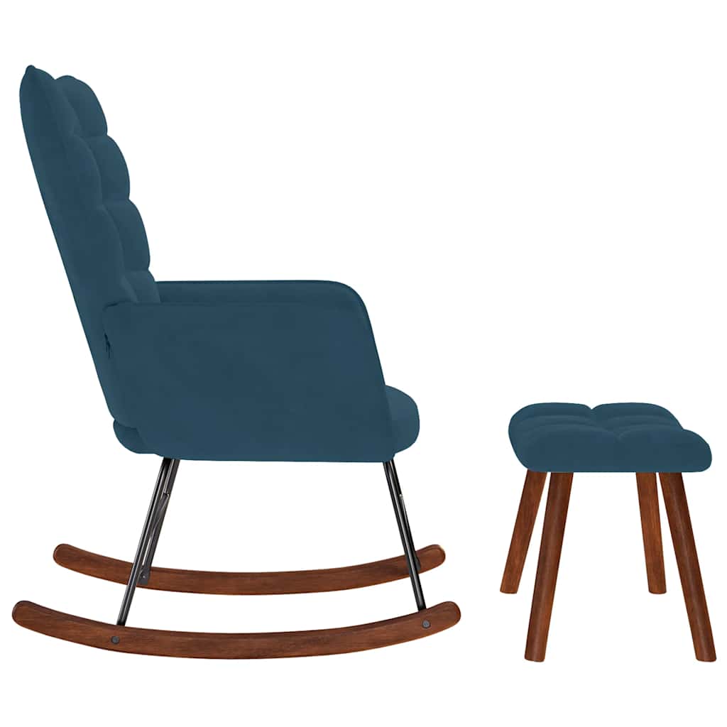 vidaXL Schaukelstuhl mit Hocker Blauer Samt