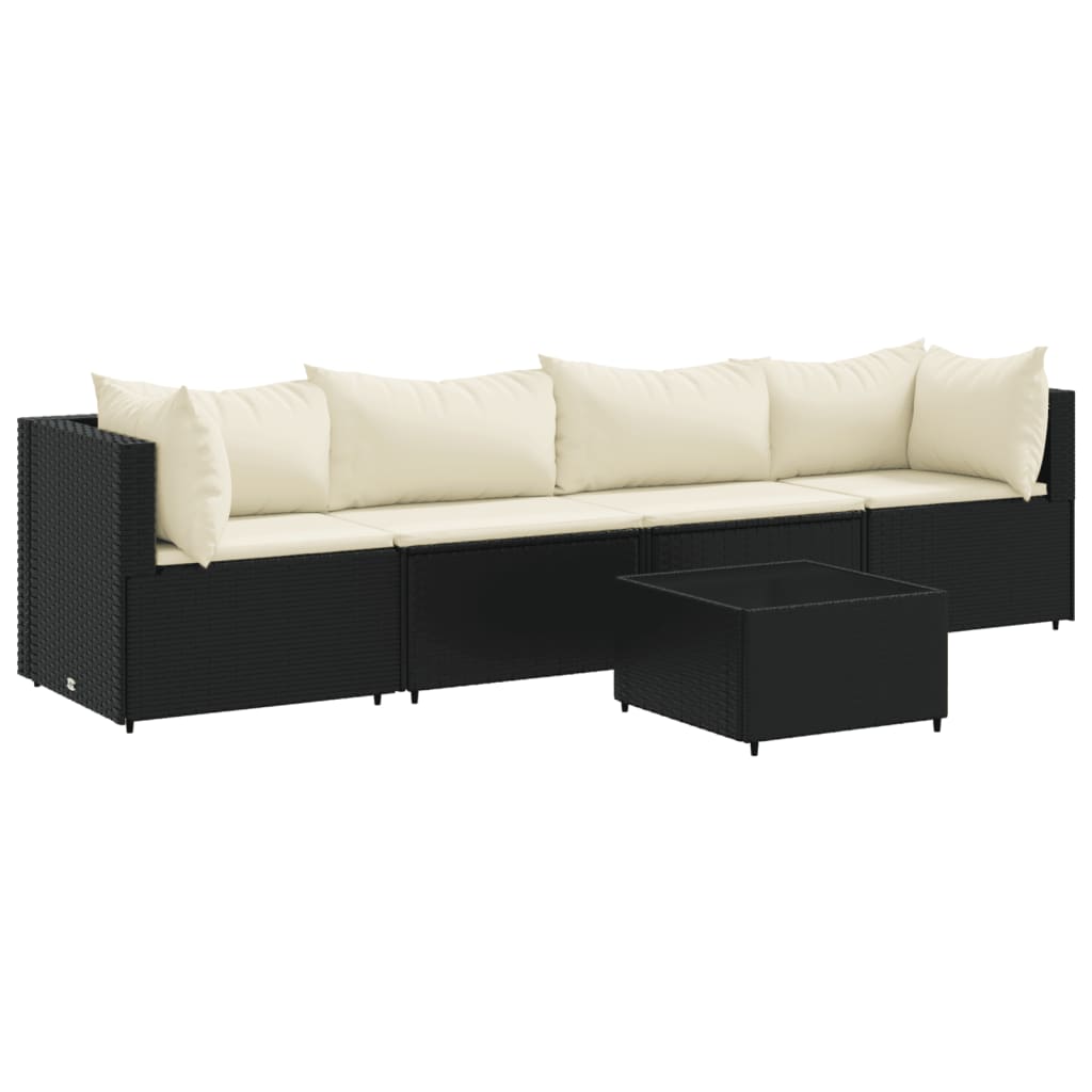 vidaXL 5-tlg. Garten-Lounge-Set mit Kissen Schwarz Poly Rattan