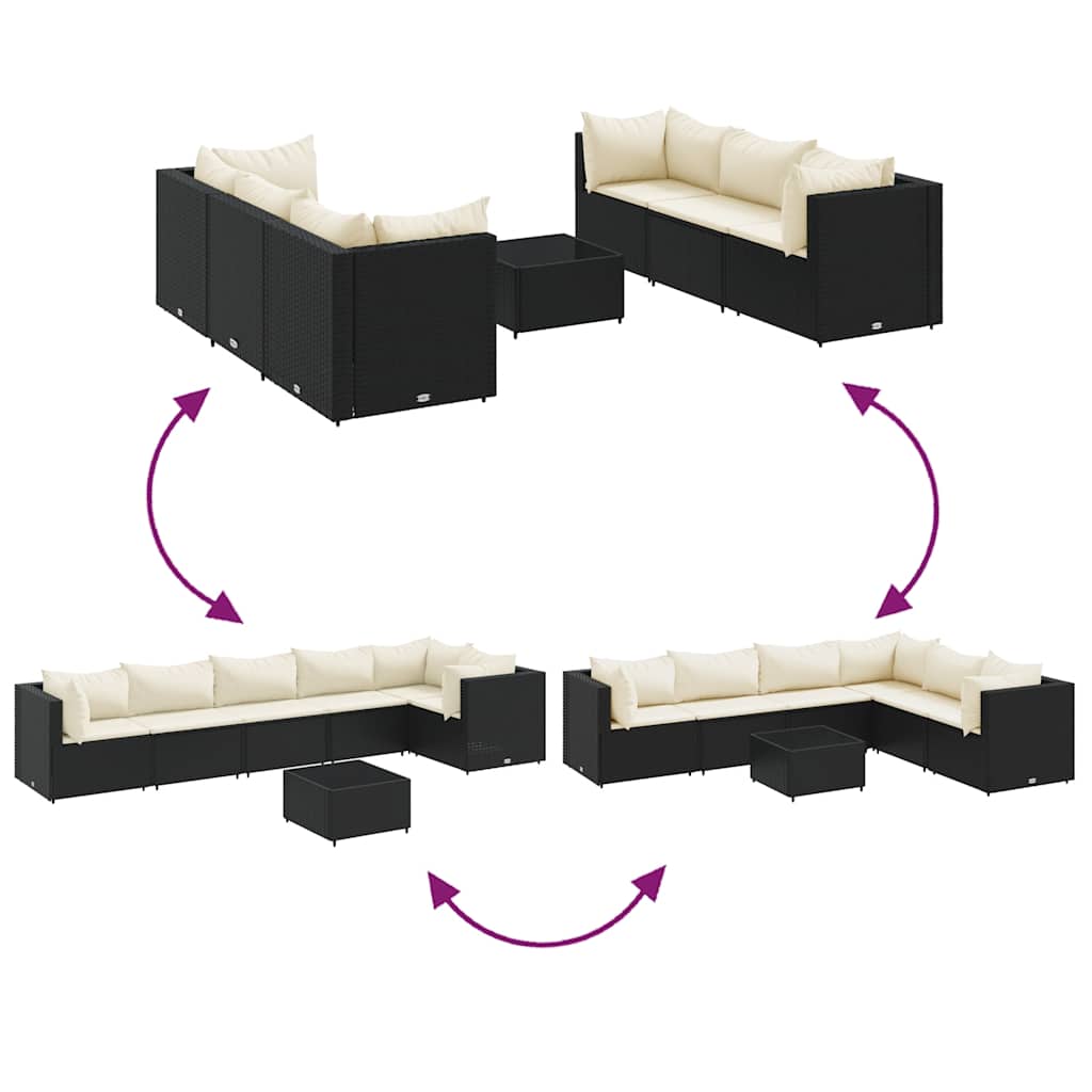 vidaXL 7-tlg. Garten-Lounge-Set mit Kissen Schwarz Poly Rattan