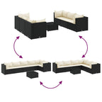 vidaXL 7-tlg. Garten-Lounge-Set mit Kissen Schwarz Poly Rattan