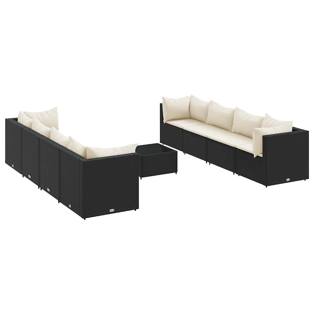 vidaXL 9-tlg. Garten-Lounge-Set mit Kissen Schwarz Poly Rattan
