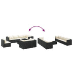 vidaXL 9-tlg. Garten-Lounge-Set mit Kissen Schwarz Poly Rattan