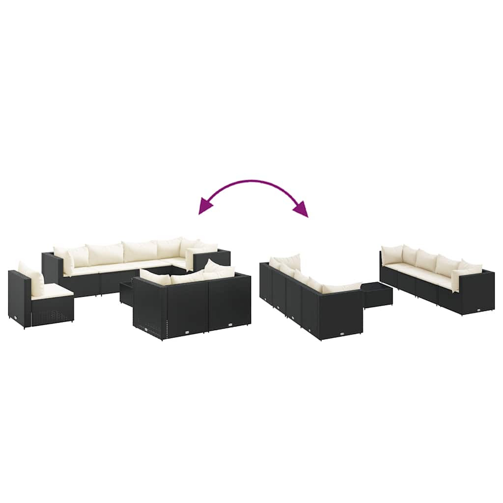 vidaXL 9-tlg. Garten-Lounge-Set mit Kissen Schwarz Poly Rattan