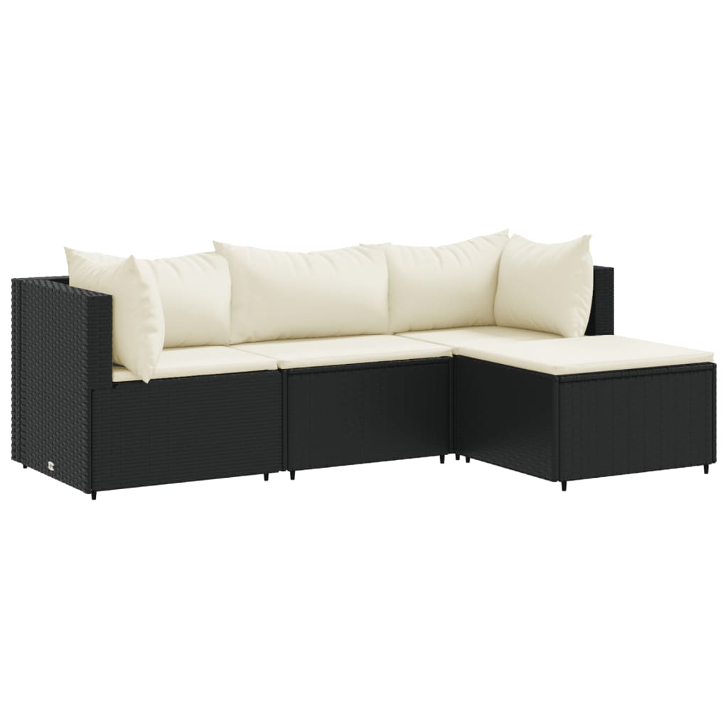 vidaXL 4-tlg. Garten-Lounge-Set mit Kissen Schwarz Poly Rattan