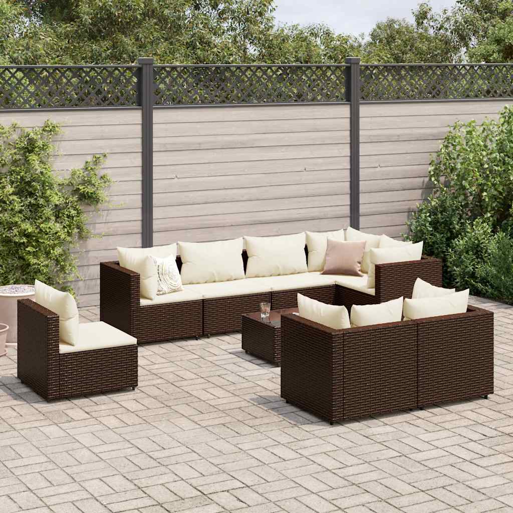 vidaXL 9-tlg. Garten-Lounge-Set mit Kissen Schwarz Poly Rattan