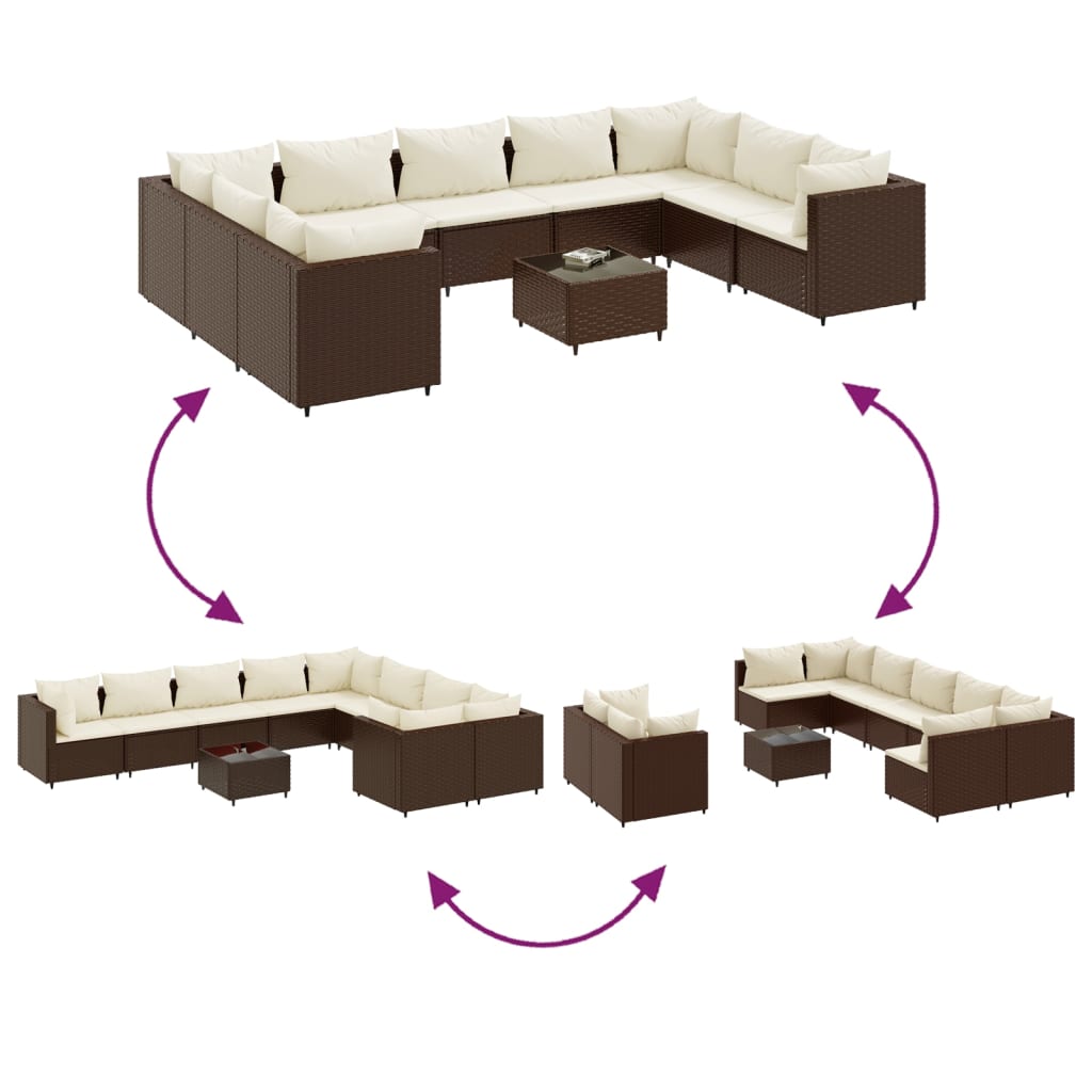 vidaXL 10-tlg. Garten-Lounge-Set mit Kissen Braun Poly Rattan