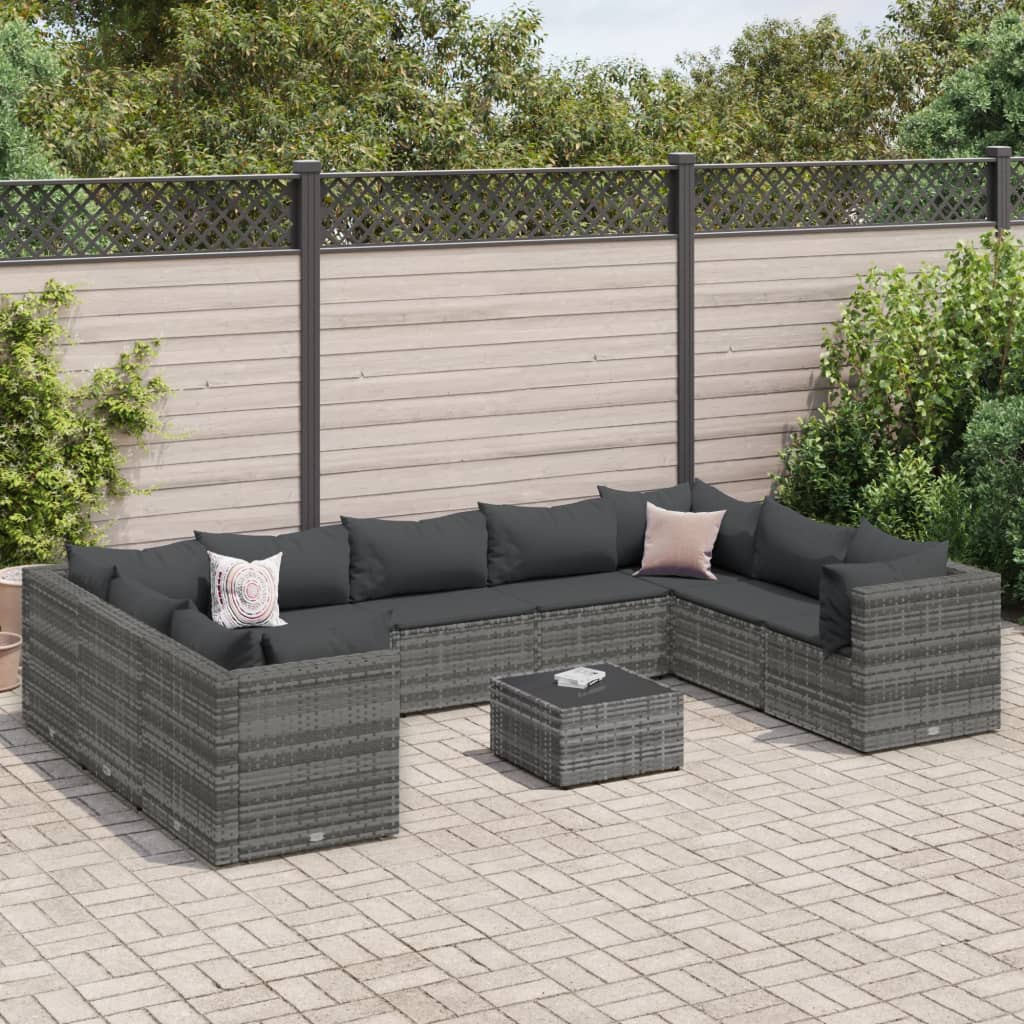 vidaXL 10-tlg. Garten-Lounge-Set mit Kissen Braun Poly Rattan