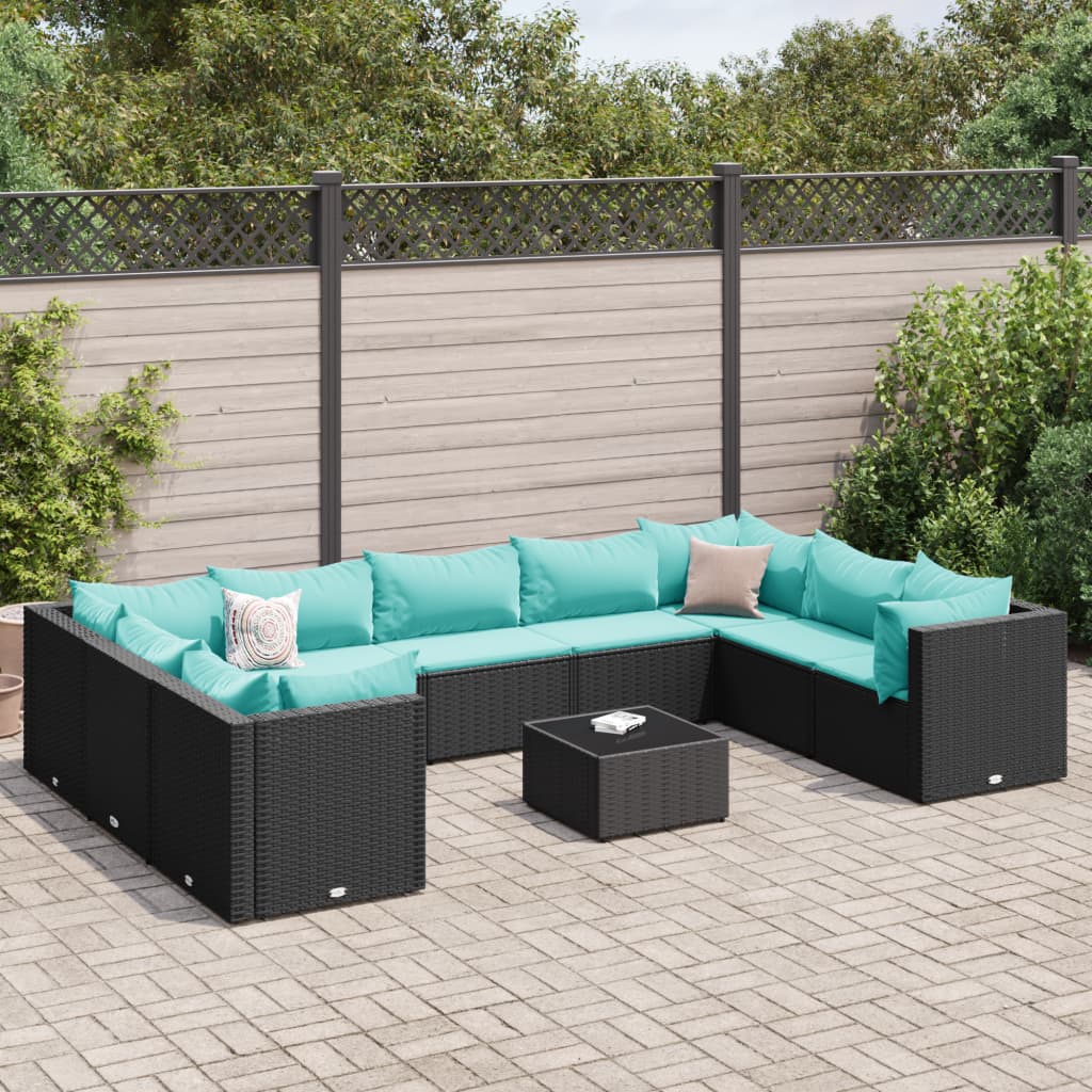 vidaXL 10-tlg. Garten-Lounge-Set mit Kissen Braun Poly Rattan