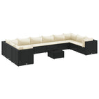vidaXL 11-tlg. Garten-Lounge-Set mit Kissen Schwarz Poly Rattan