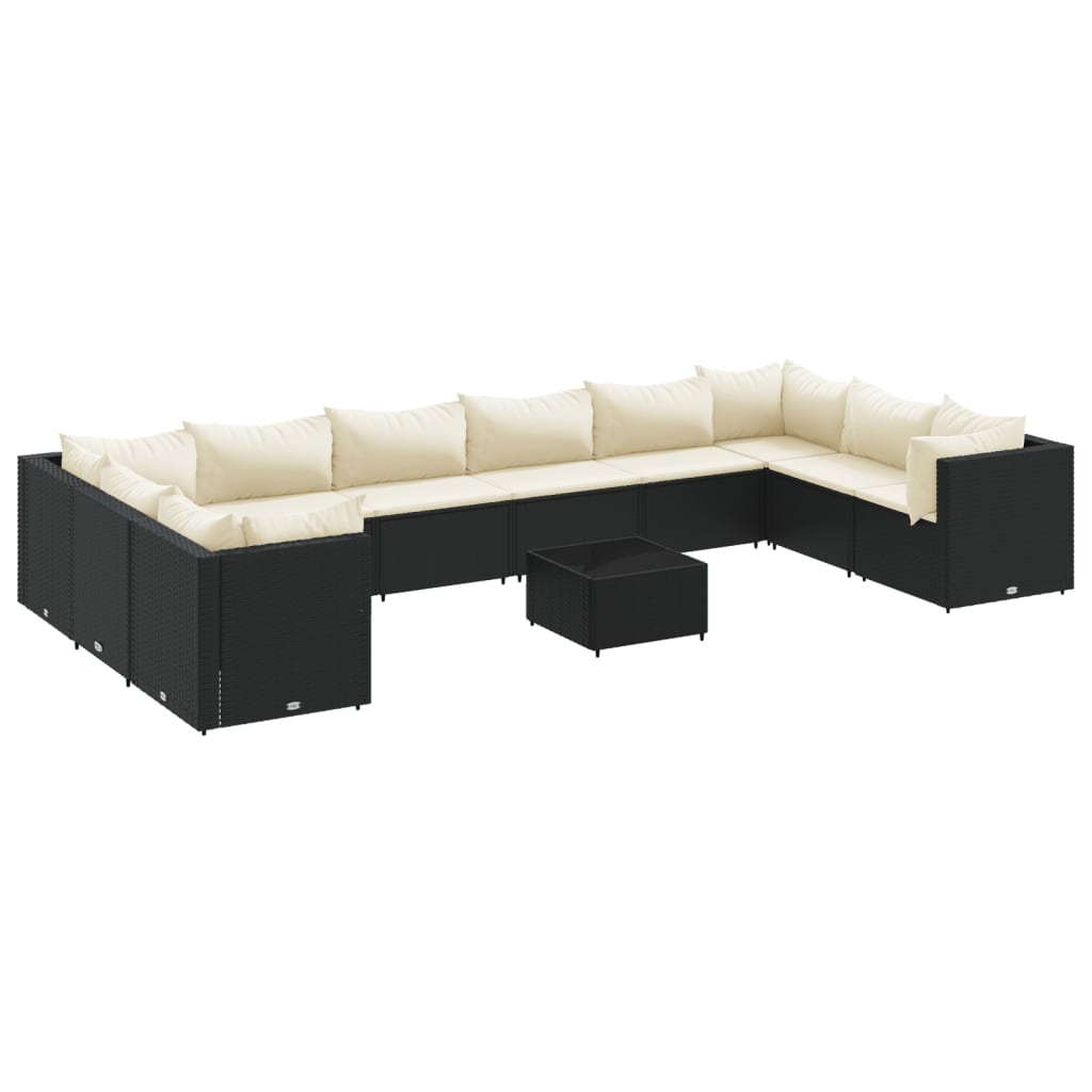 vidaXL 11-tlg. Garten-Lounge-Set mit Kissen Schwarz Poly Rattan