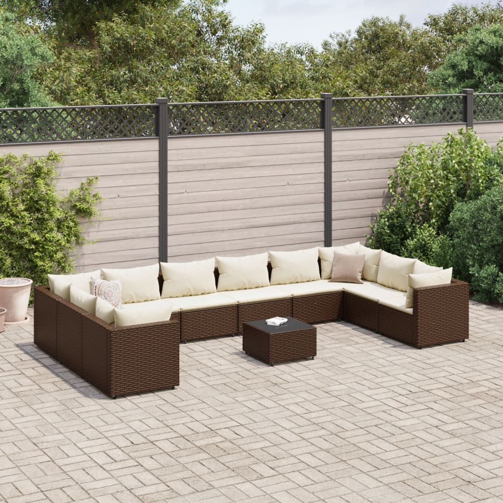 vidaXL 11-tlg. Garten-Lounge-Set mit Kissen Schwarz Poly Rattan