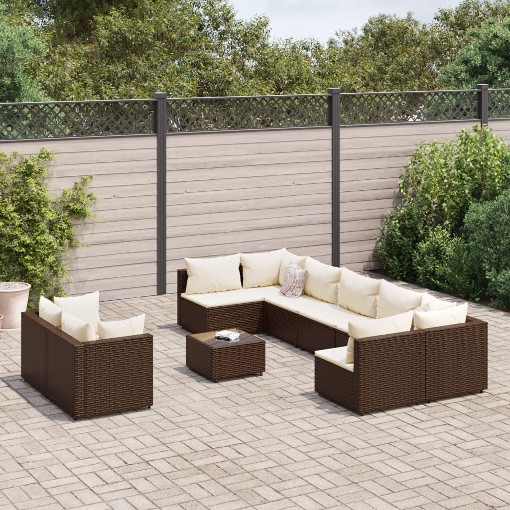 vidaXL 10-tlg. Garten-Sofagarnitur mit Kissen Schwarz Poly Rattan