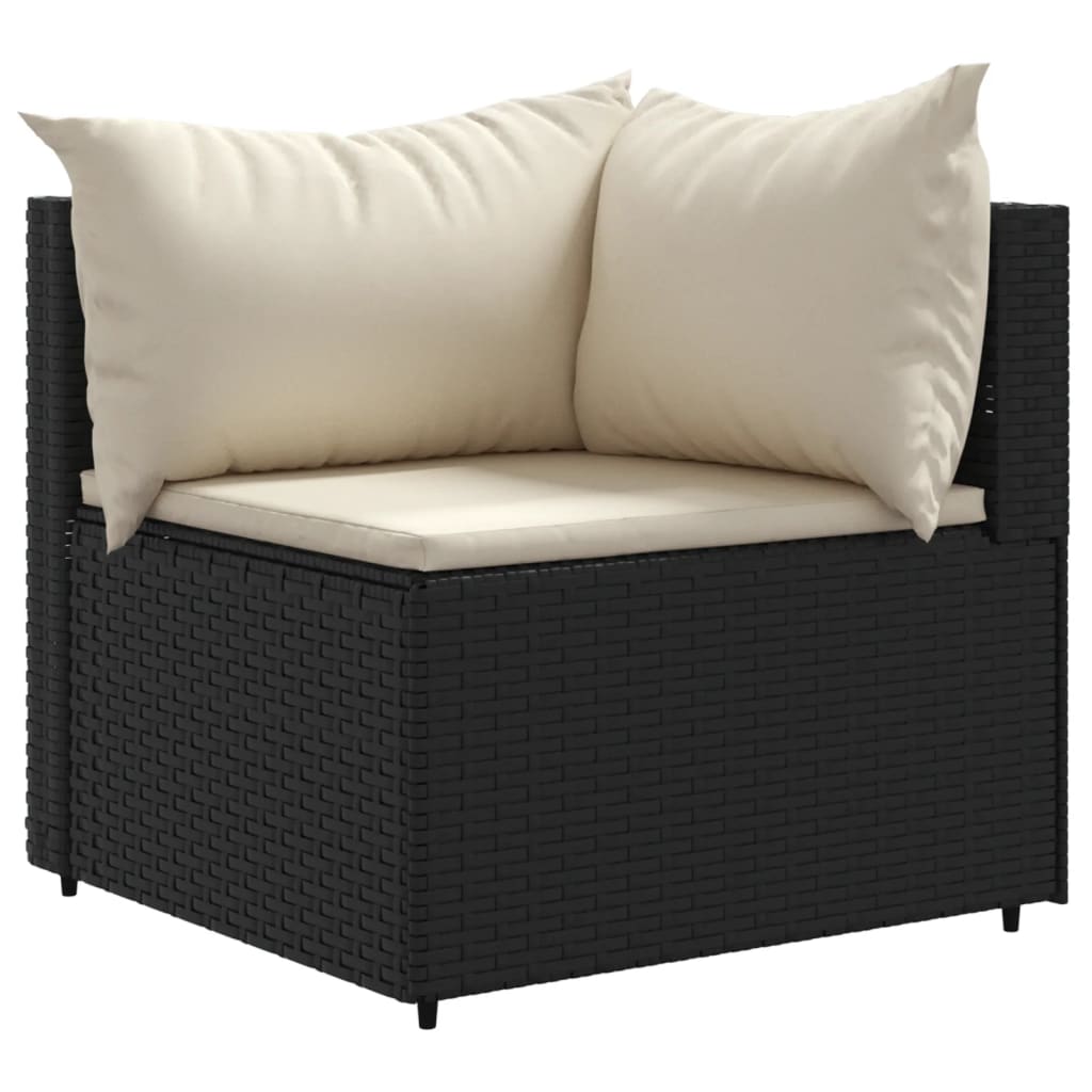 vidaXL 11-tlg. Garten-Sofagarnitur mit Kissen Schwarz Poly Rattan