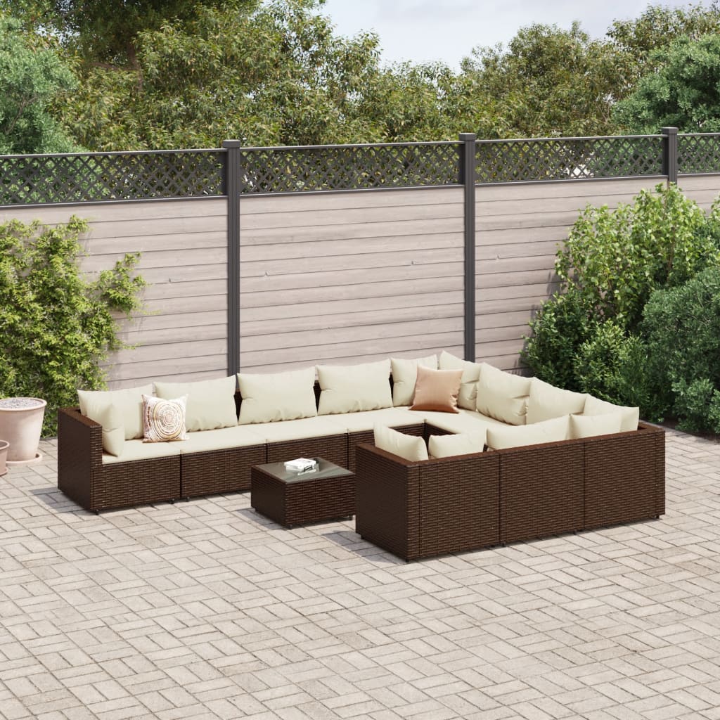 vidaXL 11-tlg. Garten-Sofagarnitur mit Kissen Schwarz Poly Rattan