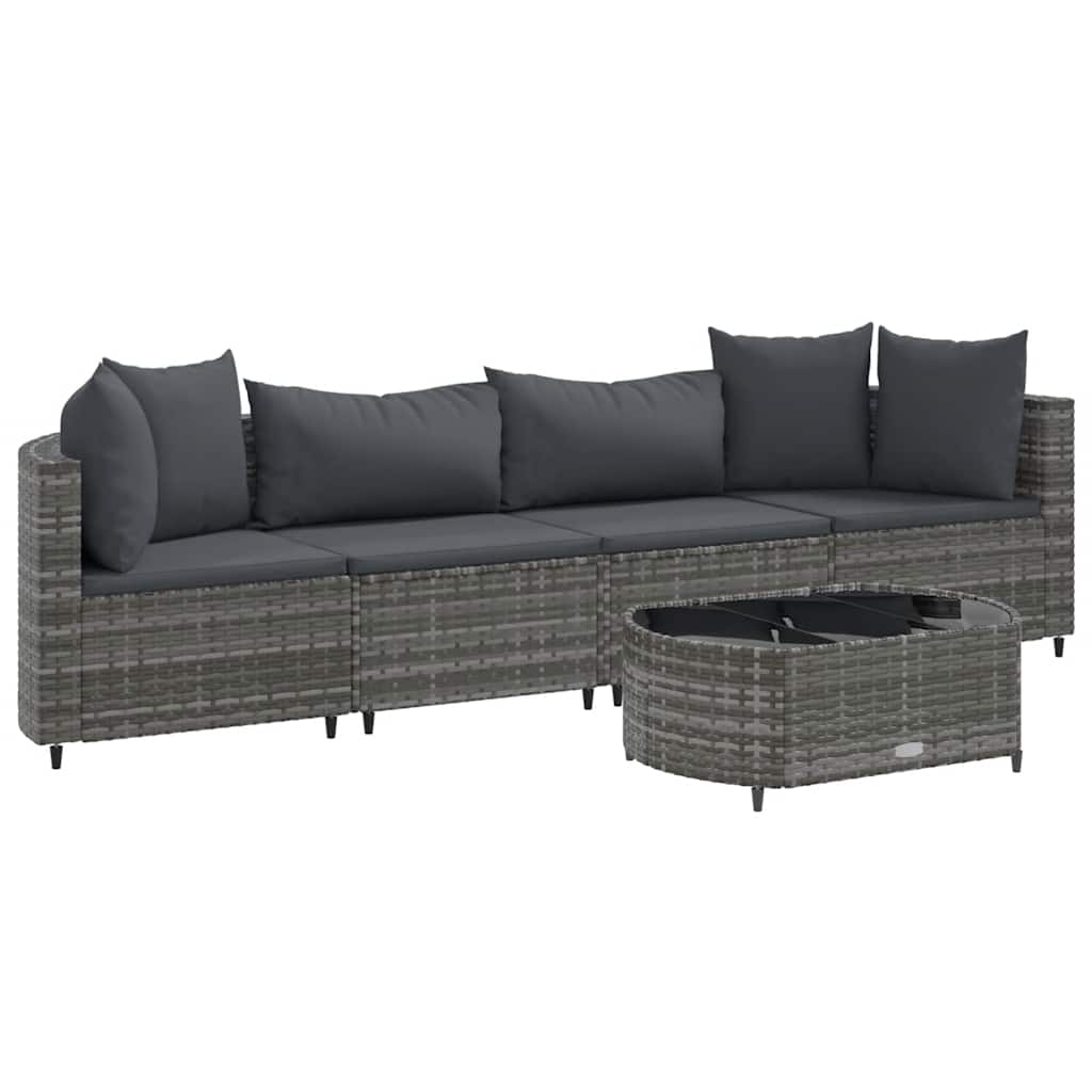 vidaXL 5-tlg. Garten-Sofagarnitur mit Kissen Grau Poly Rattan
