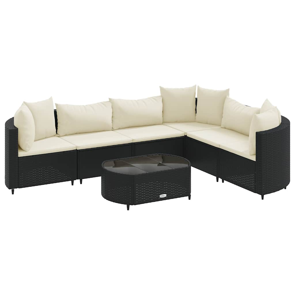 vidaXL 7-tlg. Garten-Sofagarnitur mit Kissen Schwarz Poly Rattan