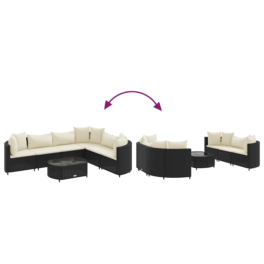 vidaXL 7-tlg. Garten-Sofagarnitur mit Kissen Schwarz Poly Rattan