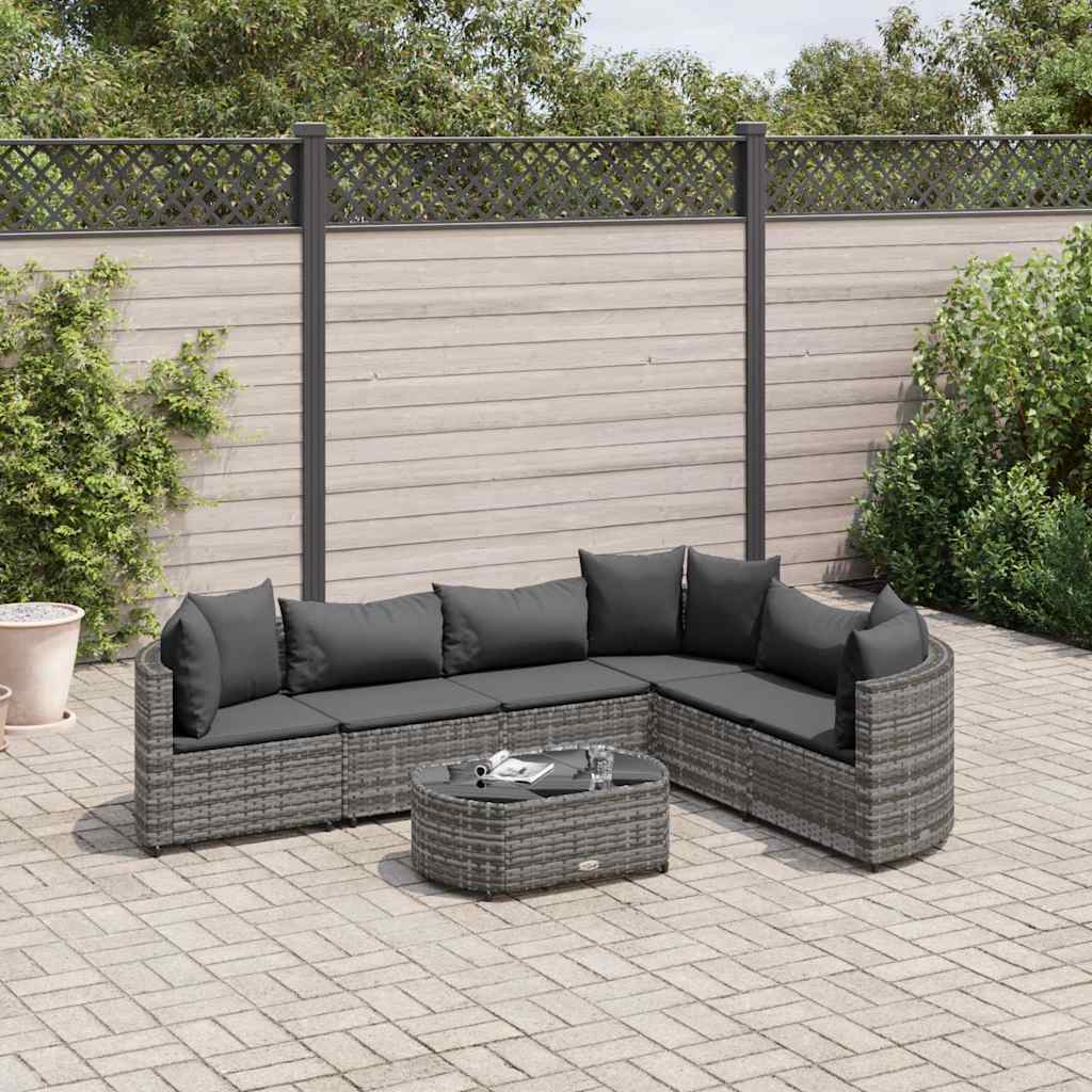 vidaXL 7-tlg. Garten-Sofagarnitur mit Kissen Schwarz Poly Rattan