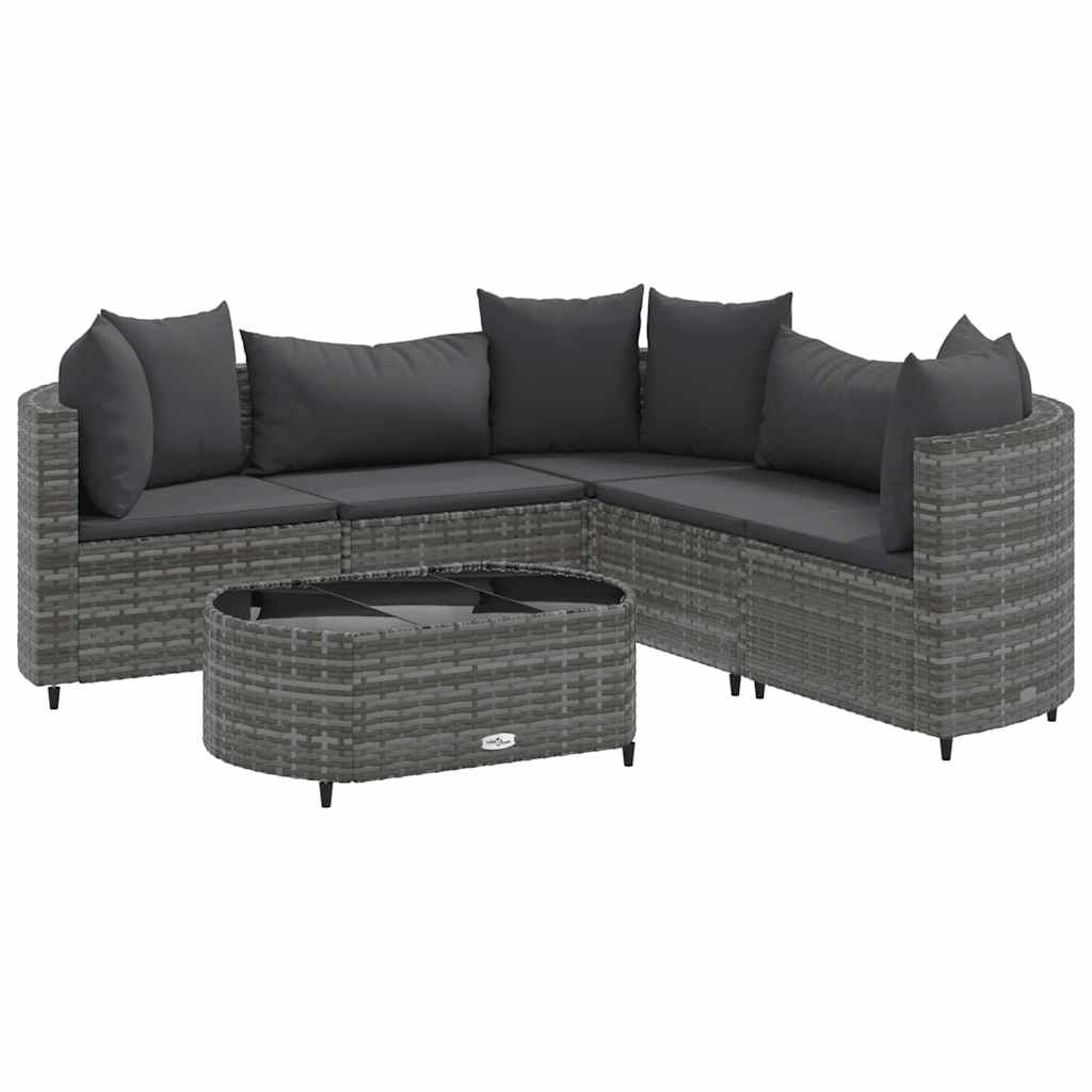 vidaXL 6-tlg. Garten-Sofagarnitur mit Kissen Grau Poly Rattan