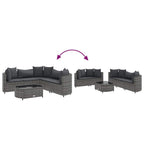 vidaXL 6-tlg. Garten-Sofagarnitur mit Kissen Grau Poly Rattan