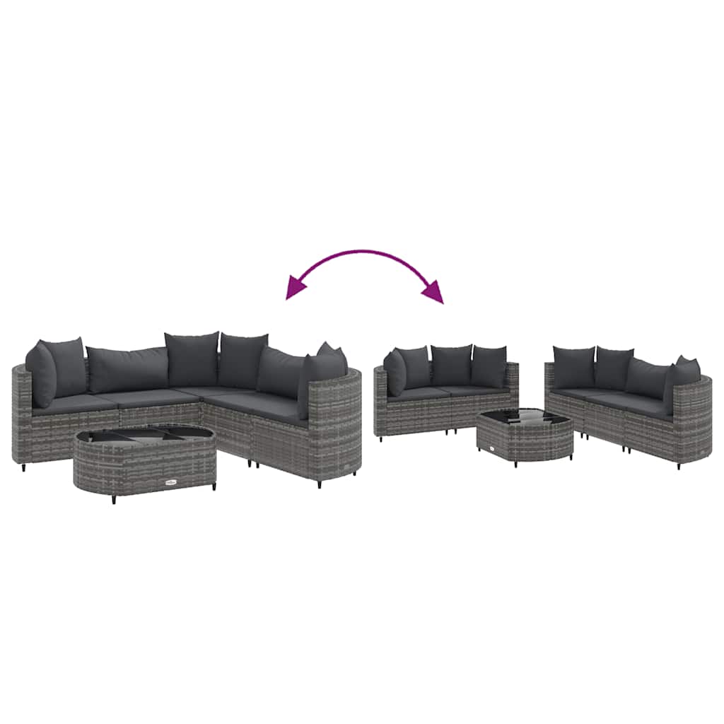 vidaXL 6-tlg. Garten-Sofagarnitur mit Kissen Grau Poly Rattan