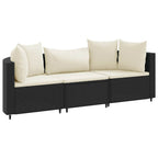 vidaXL 3-tlg. Garten-Sofagarnitur mit Kissen Schwarz Poly Rattan