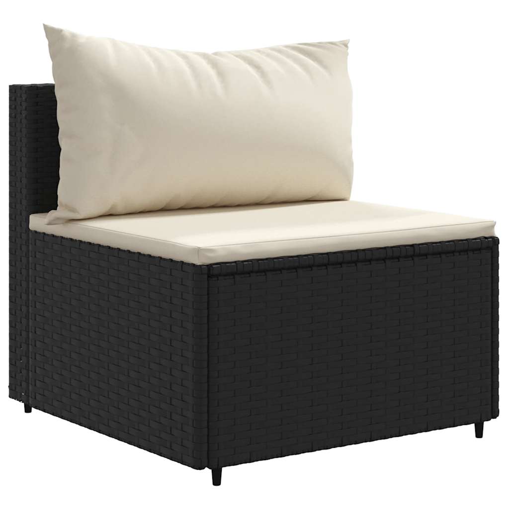 vidaXL 3-tlg. Garten-Sofagarnitur mit Kissen Schwarz Poly Rattan