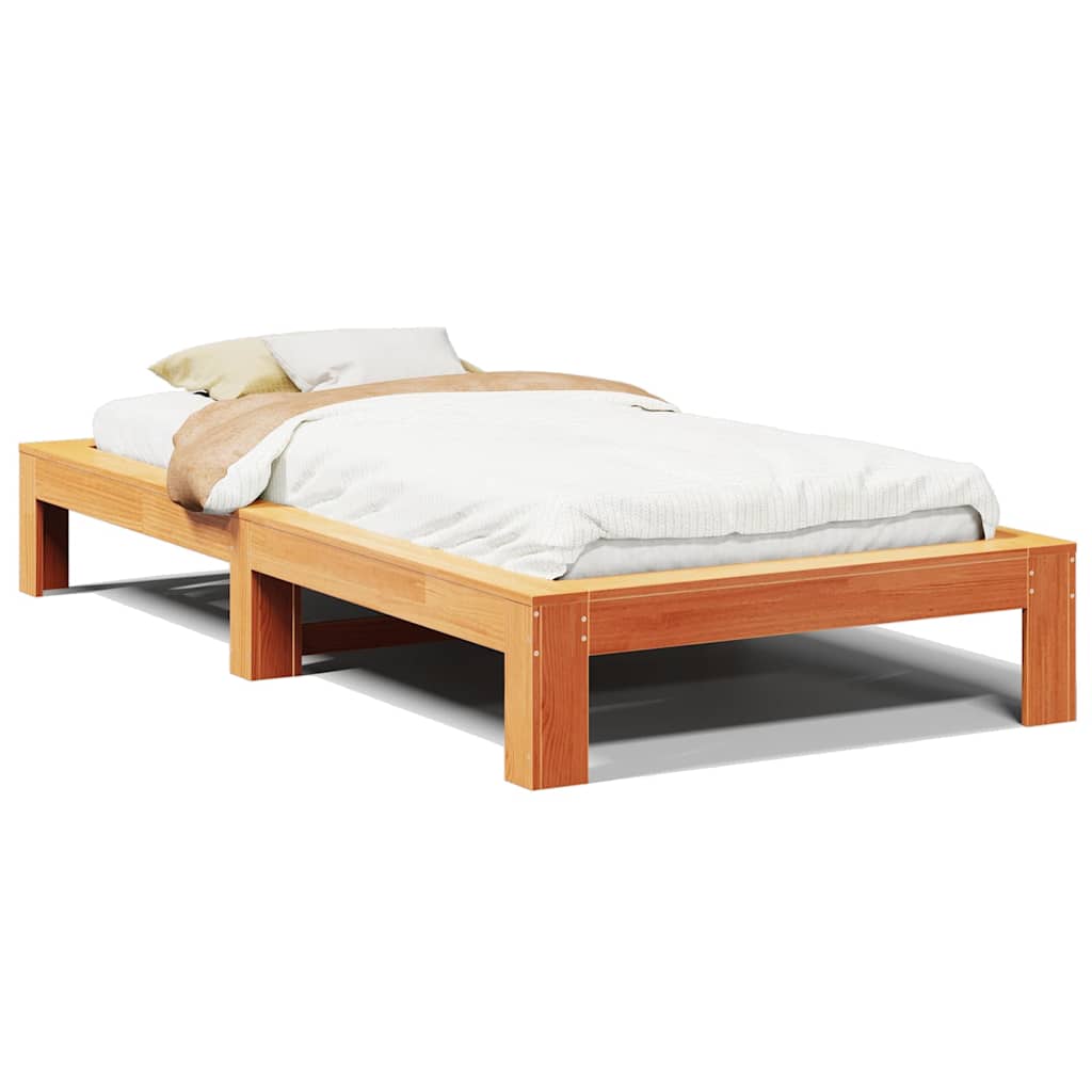 vidaXL Massivholzbett ohne Matratze Wachsbraun 100x200 Kiefernholz