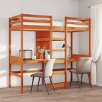 vidaXL Hochbett mit Schreibtisch & Ablagen Braun 90x200 cm Kiefernholz