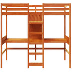vidaXL Hochbett mit Schreibtisch & Ablagen Braun 90x200 cm Kiefernholz