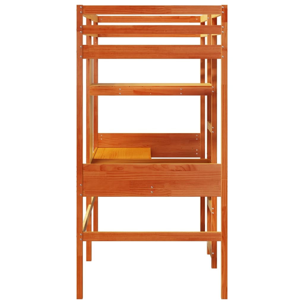 vidaXL Hochbett mit Schreibtisch & Ablagen Braun 90x200 cm Kiefernholz