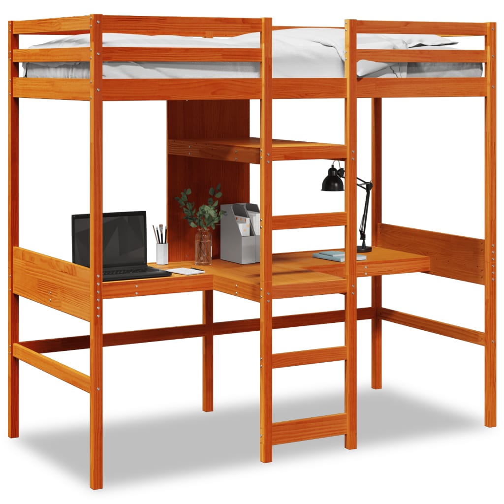 vidaXL Hochbett ohne Matratze Wachsbraun 80x200 cm Massivholz Kiefer