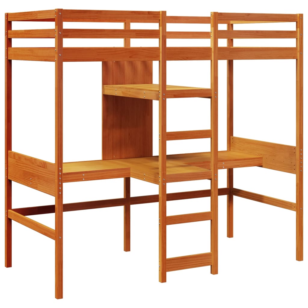 vidaXL Hochbett ohne Matratze Wachsbraun 80x200 cm Massivholz Kiefer
