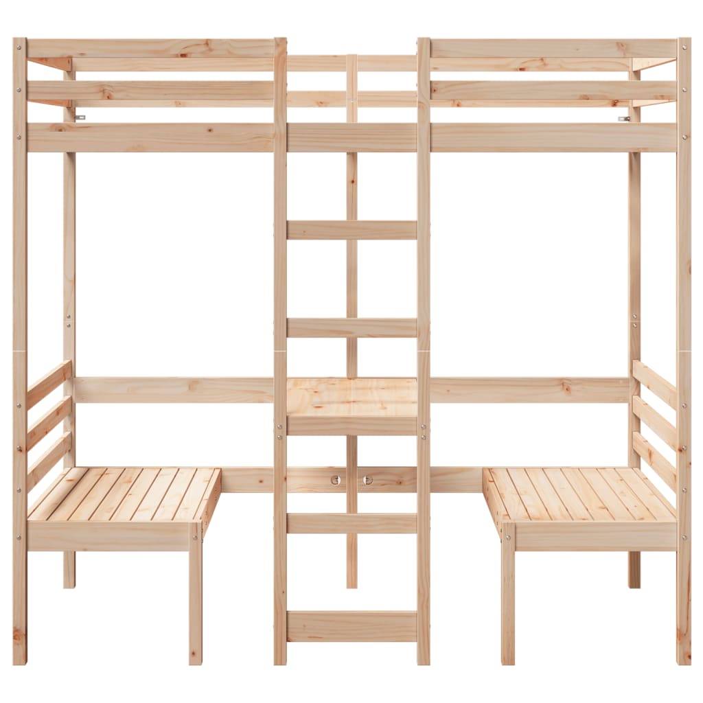 vidaXL Hochbett mit Schreibtisch & Stühlen 90x200 cm Massivholz Kiefer