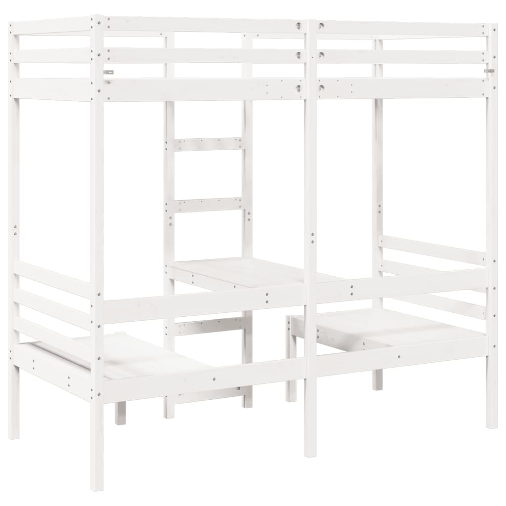 vidaXL Hochbett mit Schreibtisch & Stühlen Weiß 90x200 cm Kiefernholz