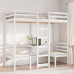 vidaXL Hochbett mit Schreibtisch & Stühlen Weiß 90x200 cm Kiefernholz