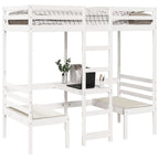 vidaXL Hochbett mit Schreibtisch & Stühlen Weiß 90x200 cm Kiefernholz
