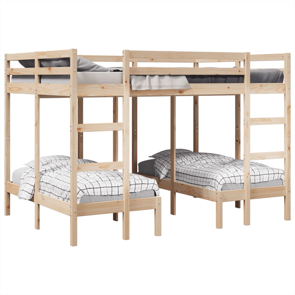vidaXL Dreifach-Etagenbett 140x200/70x140 cm Massivholz Kiefer