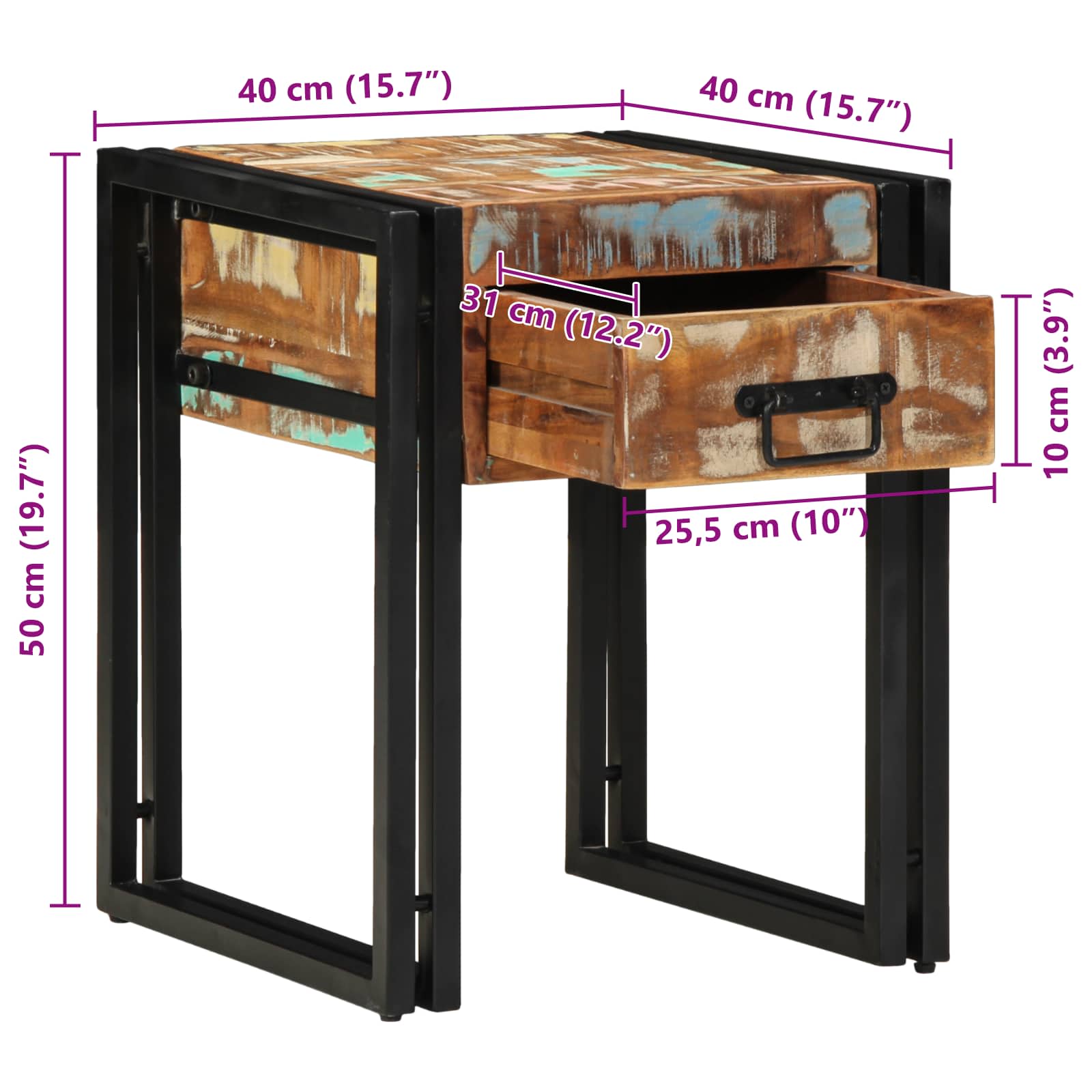 vidaXL Beistelltisch 40 x 40 x 50 cm Massives upgecyceltes Holz