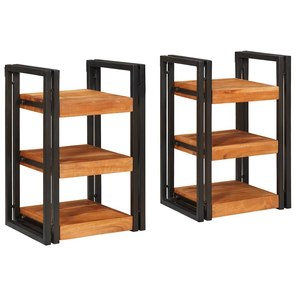 vidaXL Nachttisch 2 pcs Braun und Schwarz Massivholz Akazie