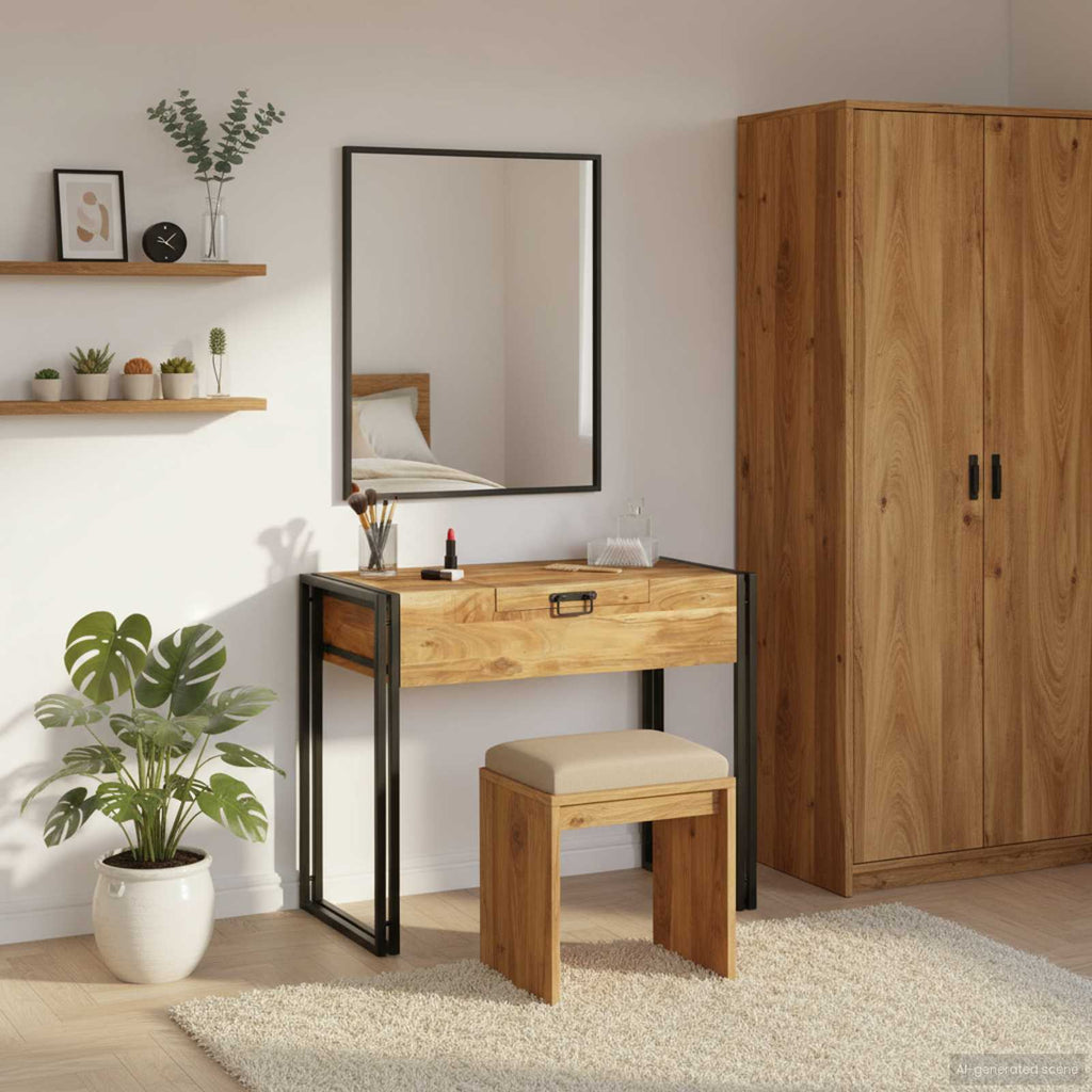 vidaXL Schlafzimmer-Frisiertische mit Speicher Braun Massivholz Akazie