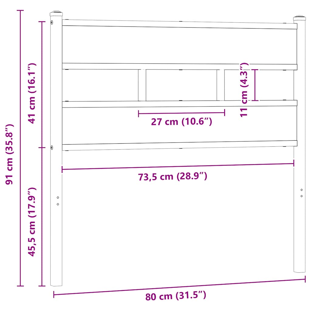 vidaXL Ersatz-Kopfteil Braun Eichen-Optik 75 cm Stahl und Holzwerkstoff