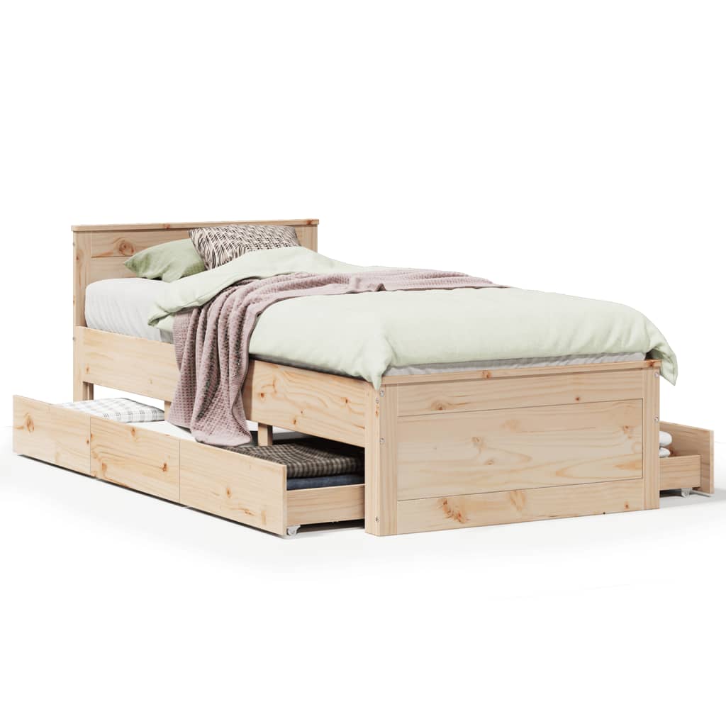 vidaXL Massivholzbett ohne Matratze mit Kopfteil 100x200cm Kiefernholz