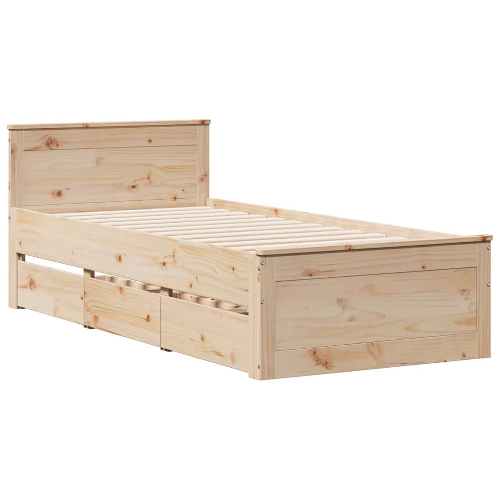 vidaXL Massivholzbett ohne Matratze mit Kopfteil 100x200cm Kiefernholz
