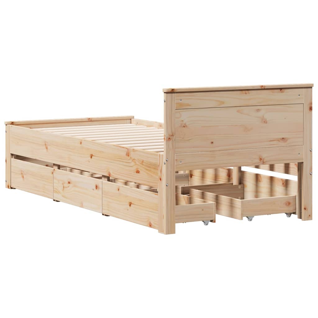 vidaXL Massivholzbett ohne Matratze mit Kopfteil 100x200cm Kiefernholz