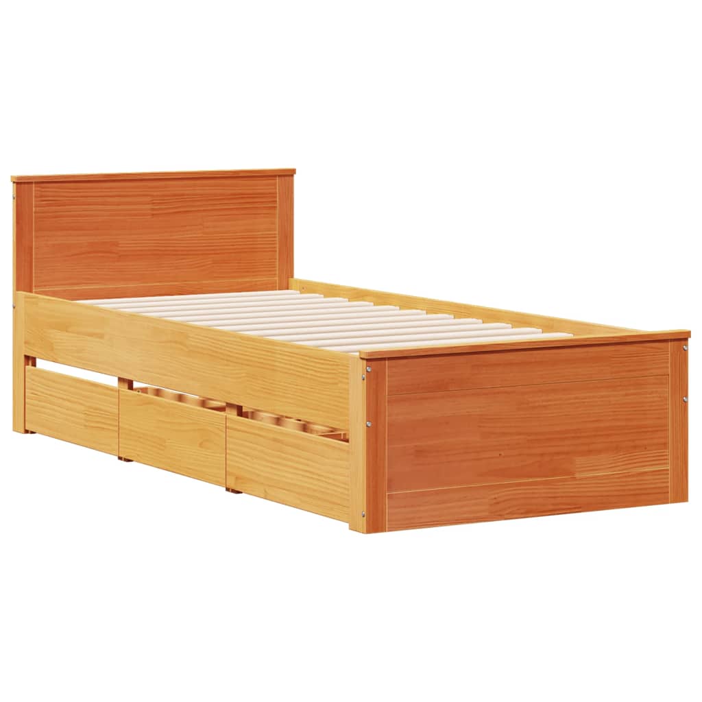 vidaXL Massivholzbett ohne Matratze mit Kopfteil 100x200 cm Wachsbraun