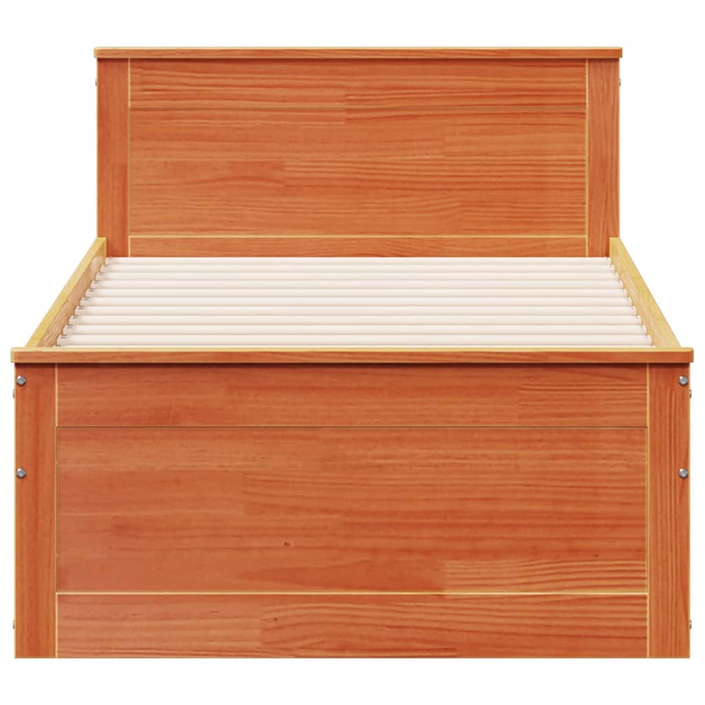 vidaXL Massivholzbett ohne Matratze mit Kopfteil 100x200 cm Wachsbraun