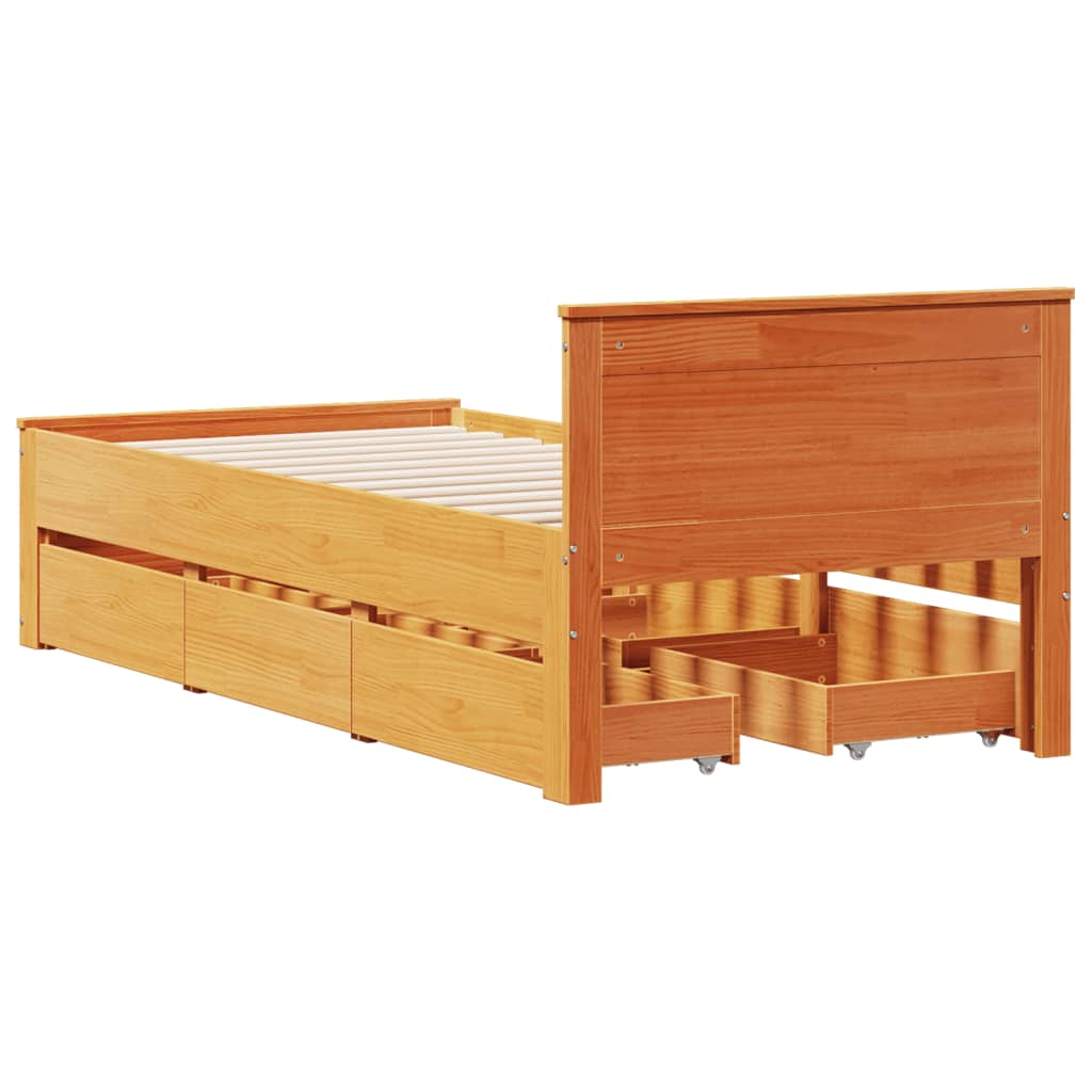 vidaXL Massivholzbett ohne Matratze mit Kopfteil 100x200 cm Wachsbraun